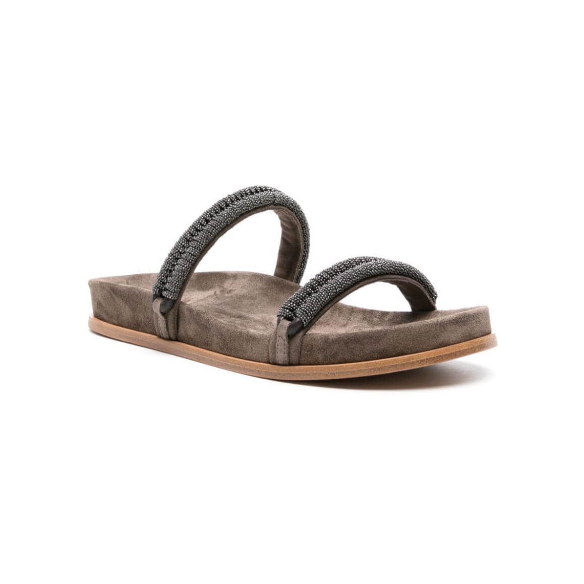 Brunello Cucinelli Monili-straps Suede Slides at Enigma Boutique